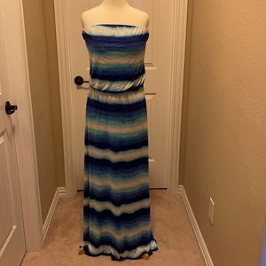 White House Black Market blue strapless maxi